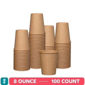 GUSTO 8 oz Kraft Paper Coffee Cups, Disposable Unbleached Hot Cups for Coffee & Tea, To Go Cups, 100 Count
