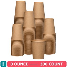 GUSTO 8 oz Kraft Paper Cups Disposable Coffee Cups Unbleached, 300-Pack