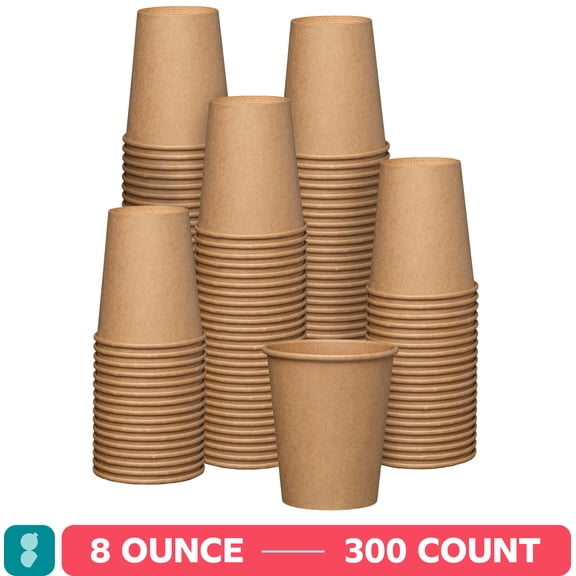 GUSTO 8 oz Kraft Paper Cups Disposable Coffee Cups Unbleached, 300-Pack