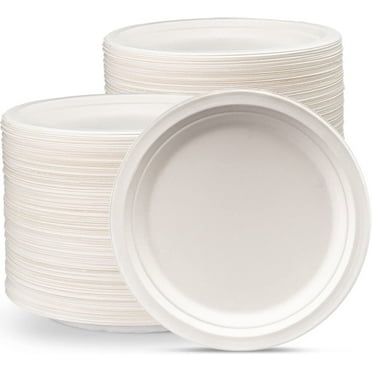 GUSTO 9" Compostable Round Paper Plates Heavy Duty Plate, 250-Pack
