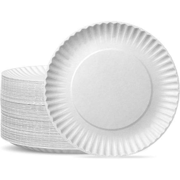 GUSTO 9 Inch Paper Plates Bulk Pack White Disposable Plates Heavy Duty, 200-Pack