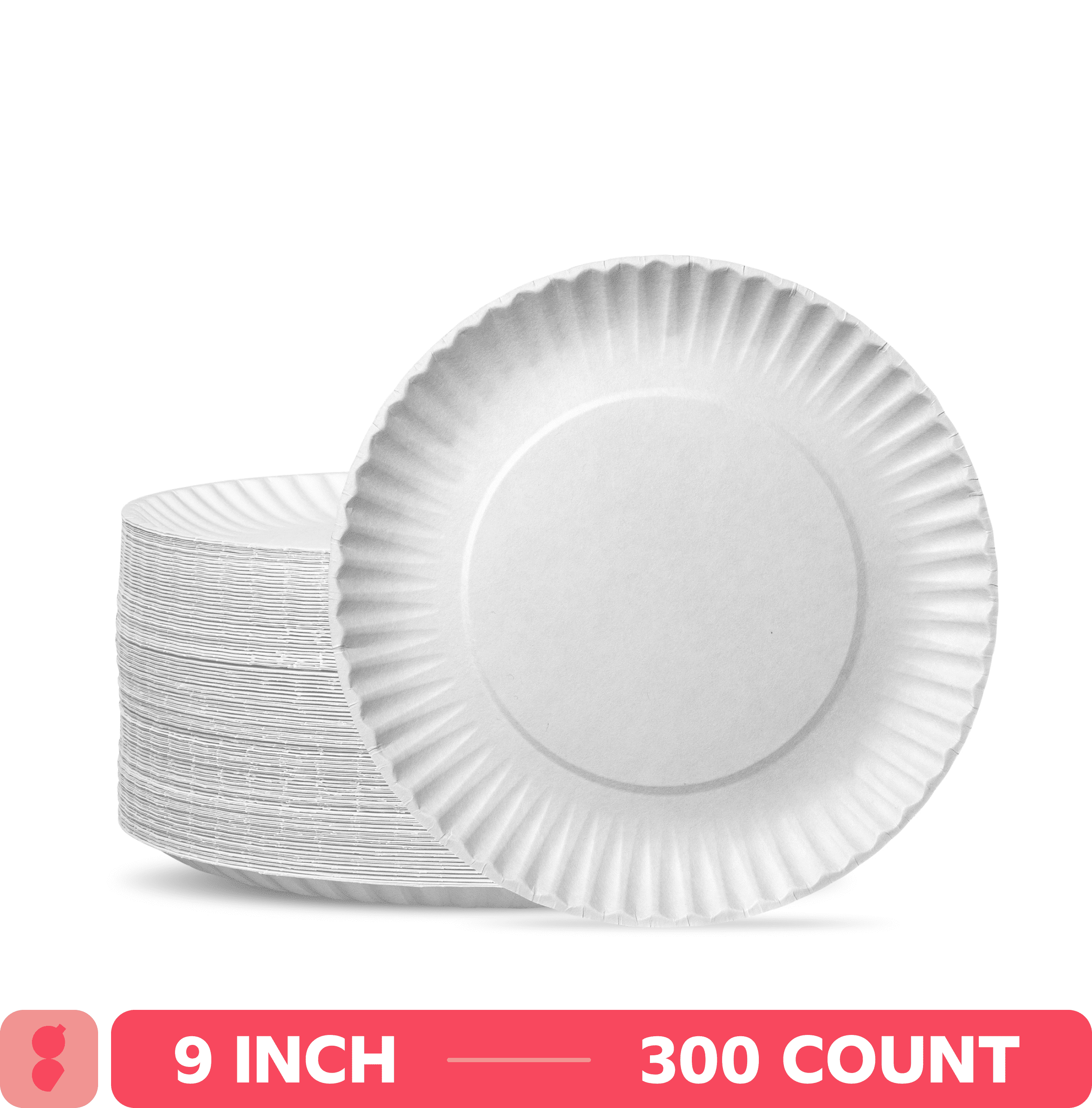 GUSTO 9 Inch Paper Plates Bulk Pack White Disposable Plates Heavy Duty, 300-Pack