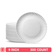 GUSTO 9 Inch Paper Plates Bulk Pack White Disposable Plates Heavy Duty, 300-Pack