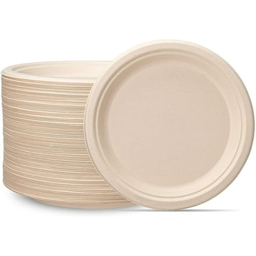 GUSTO 9 Inch Paper Plates Heavy Duty Compostable Plates, 125-Pack