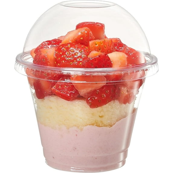 GUSTO 9 Oz Clear Plastic Cups Disposable Cups with Dome Lids, No Hole 50-Pack