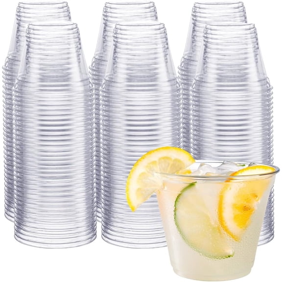 GUSTO 9 Oz Clear Plastic Cups, Disposable Plastic Cups for Parties and Cocktails, 100 Count