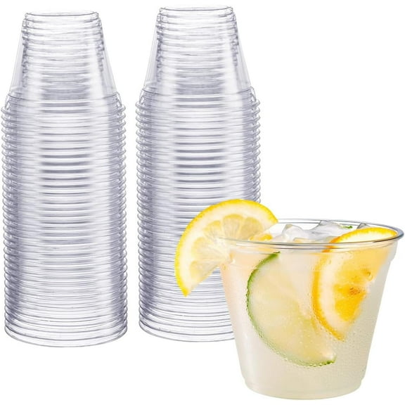 GUSTO 9 oz. Clear Plastic Cups [100 Pack] Plastic Tumblers, Party Cups