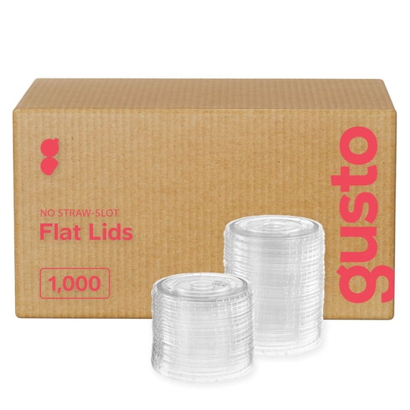 GUSTO 98mm Flat Plastic Lids Cup Covers for 24, 20, 16 & 12 oz Plastic Cups, 1000 Pack