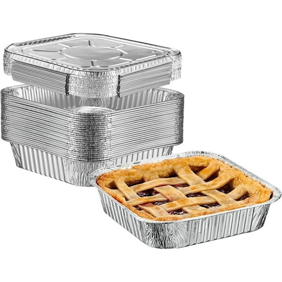 GUSTO Aluminum Foil Pans Disposable Food Containers with Flat Lids, 8" x 8" 25-Pack
