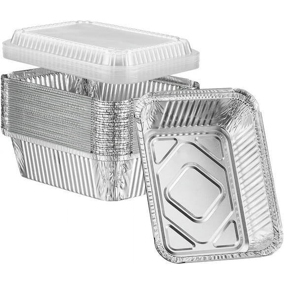 GUSTO Aluminum Foil Pans Disposable Food Containers with Lids, 6" x 9" 25-Pack