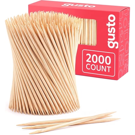 GUSTO Bamboo Toothpicks Double-Point Tooth Picks Wooden Appetizer Picks, 2000 pack