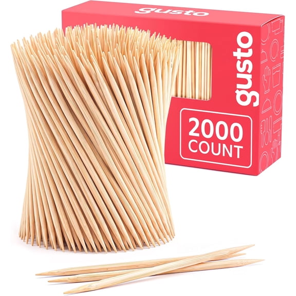 GUSTO Bamboo Toothpicks Double-Point Tooth Picks Wooden Appetizer Picks, 2000 pack