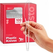 GUSTO Basic Clear Plastic Knives Disposable Cutlery Heavy Duty, 100-Pack