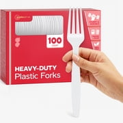 GUSTO Basic Plastic Forks Heavy Duty Disposable Cutlery, White 100-Pack