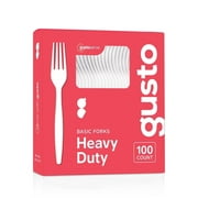 GUSTO Basic Plastic Forks Heavy Duty Disposable Cutlery, White 100-Pack
