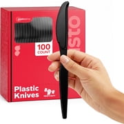 GUSTO Basic Plastic Knives Heavy Duty Disposable Cutlery, Black 100-Pack