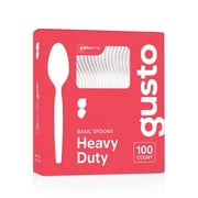 GUSTO Basic Plastic Spoons Heavy Duty Disposable Utensils, White 100-Pack