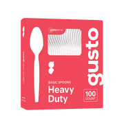 GUSTO Basic Plastic Spoons Heavy Duty Disposable Utensils, White 100-Pack