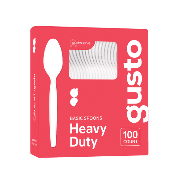 GUSTO Basic Plastic Spoons Heavy Duty Disposable Utensils, White 100-Pack