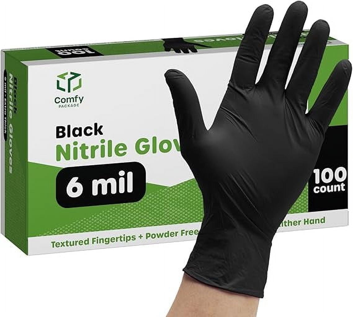 Comfy Package Black Disposable Nitrile Gloves for Food Prep Latex Free Glove, 100-Pack Large