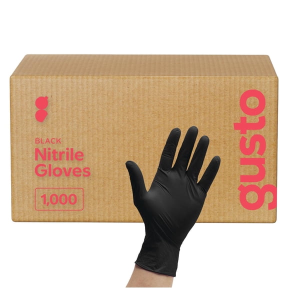 GUSTO Black Disposable Nitrile Gloves for Food Prep Latex Free Glove, 1000-Pack Large