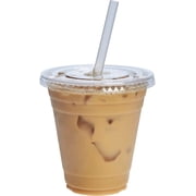 GUSTO 12 oz Clear Plastic Cups with Flat Lids, Disposable Drinking Cups for Iced Coffee, Milkshakes, & Smoothies, 50 Count