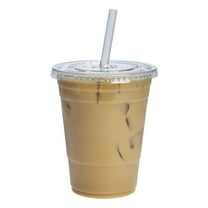 GUSTO Clear Plastic Cups 16 Oz Disposable Coffee Cups with Lids, 50-Pack
