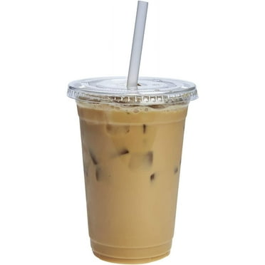GUSTO Clear Plastic Cups 20 Oz Disposable Coffee Cups with Lids, 100-Pack