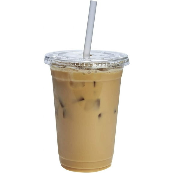 GUSTO Clear Plastic Cups 20 Oz Disposable Coffee Cups with Lids, 100-Pack