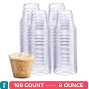 GUSTO Clear Plastic Cups 9 Oz Disposable Coffee Cups with Lids, 100-Pack