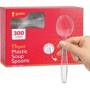 GUSTO Clear Soup Spoons Plastic Silverware Heavy Duty Disposable Cutlery, 300-Pack