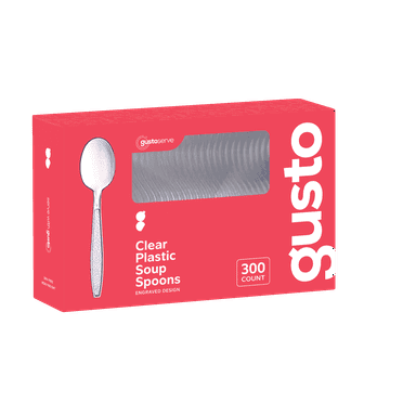 GUSTO Clear Soup Spoons Plastic Silverware Heavy Duty Disposable Cutlery, 300-Pack