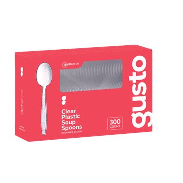 GUSTO Clear Soup Spoons Plastic Silverware Heavy Duty Disposable Cutlery, 300-Pack