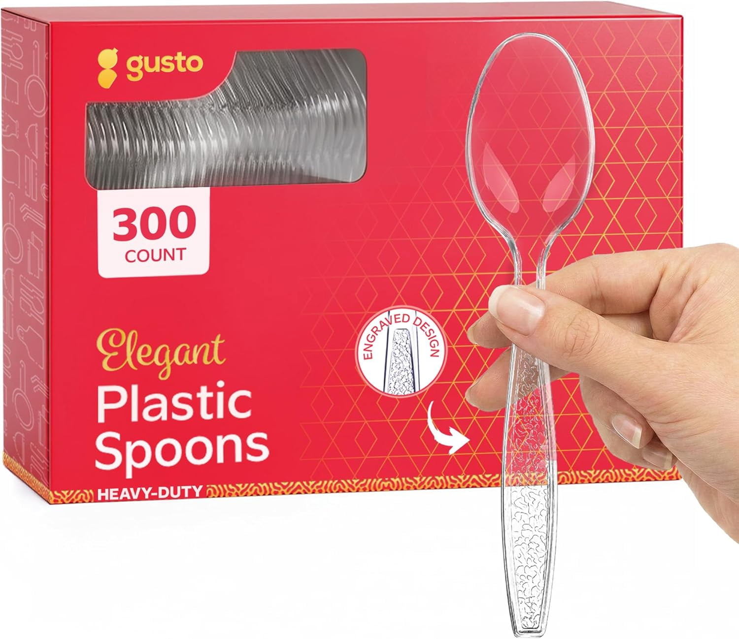 GUSTO Clear Tea Spoon Plastic Silverware Heavy Duty Disposable Cutlery, 300-Pack