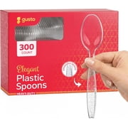 GUSTO Clear Tea Spoon Plastic Silverware Heavy Duty Disposable Cutlery, 300-Pack