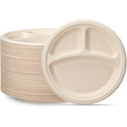 GUSTO Compostable Paper Plates Heavy Duty Disposable Compartment Plates, 125-Pack