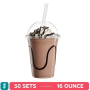 GUSTO 16 oz Clear Plastic Cups with Dome Lids, Disposable Drinking Cups for Iced Coffee, Smoothies, Parfaits & Desserts, 50 Count