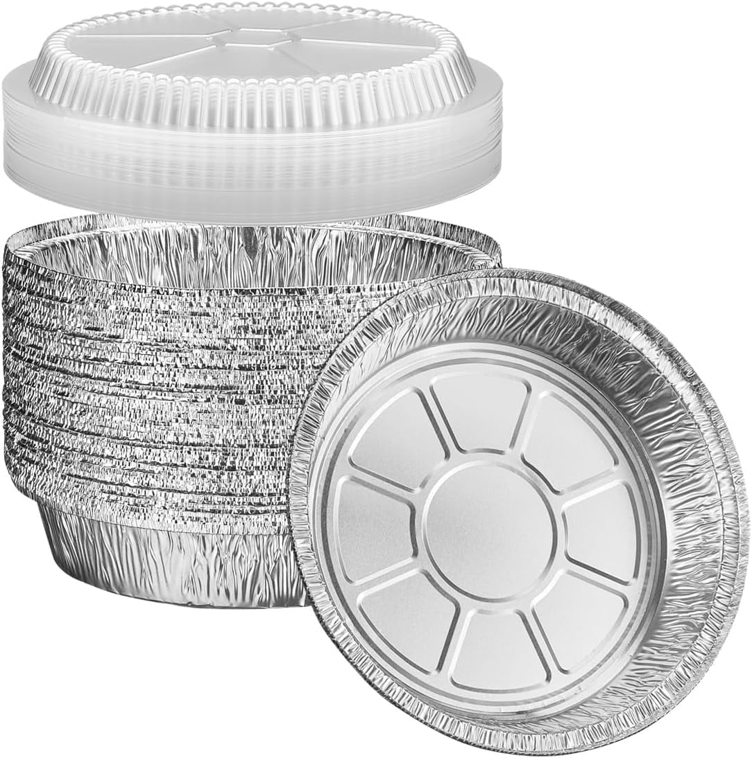 GUSTO Disposable Aluminum Foil Pans with Dome Lids, Round, 9 GUSTO Disposable Aluminum Foil Pans with Dome Lids, Round, 9