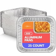 GUSTO Disposable Aluminum Square Foil Pans for Baking, Cooking, Food Prep, No Lids, 8", 25-Pack