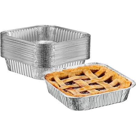 GUSTO Disposable Aluminum Square Foil Pans for Baking, Cooking, Food Prep, No Lids, 8", 25-Pack