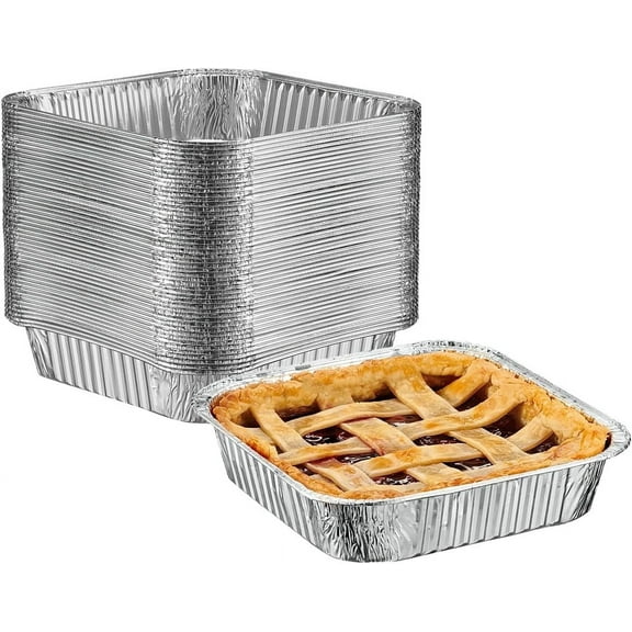 GUSTO Disposable Aluminum Square Foil Pans for Baking, Cooking, Food Prep, No Lids, 8", 50-Pack