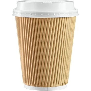 GUSTO Disposable Coffee Cups with Lids 12 Oz Insulated Paper Cups, 50-Pack