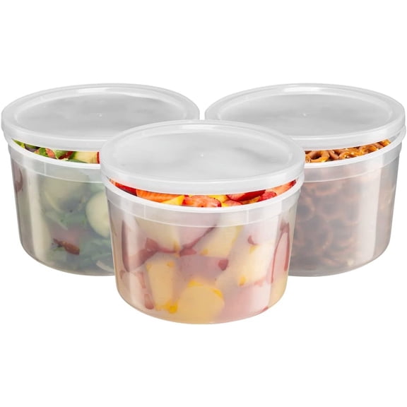 GUSTO Disposable Plastic Food Storage with Lids, Ice Cream and Deli Containers, 64 oz, 12 Sets