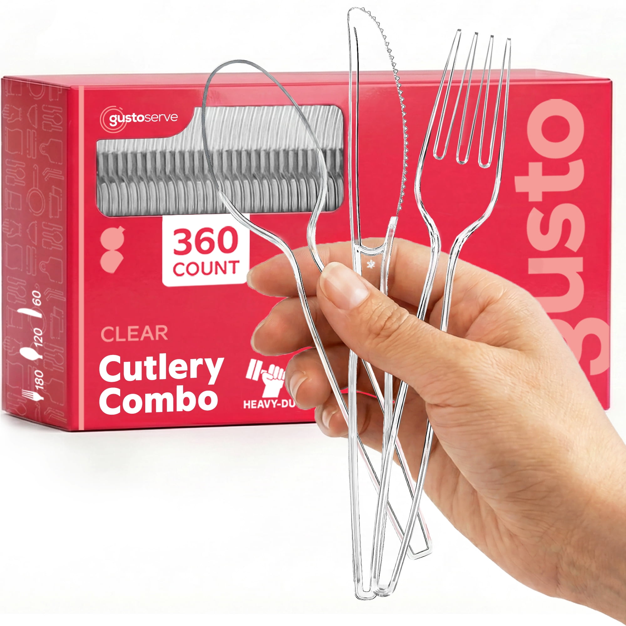 GUSTO Disposable Silverware Combo Pack with Clear Forks, Spoons, and ...