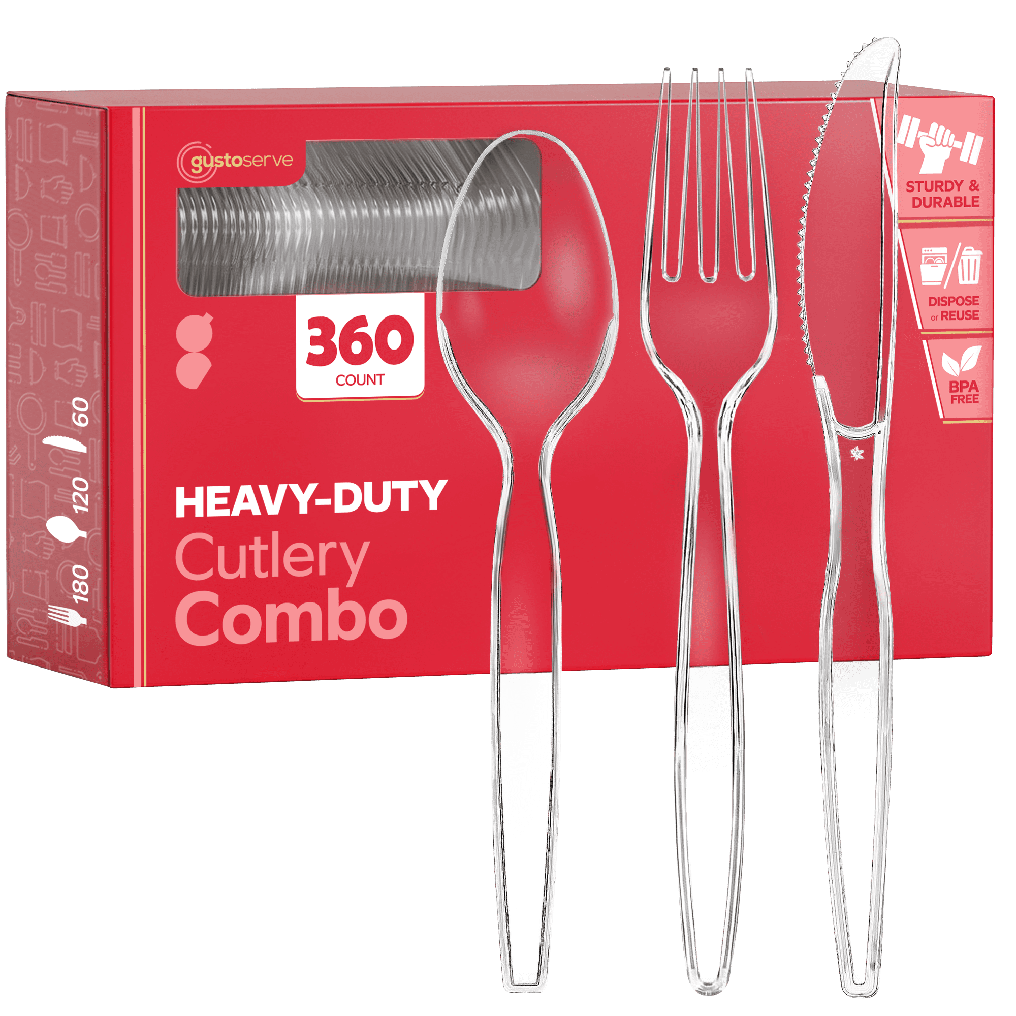 GUSTO, Disposable Silverware Combo Pack, 360-Pack, Clear - Walmart.com