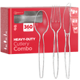 thumbnail image 1 of GUSTO Disposable Silverware Combo Pack with Clear Forks, Spoons, and Knives, 360-Pack, 1 of 6