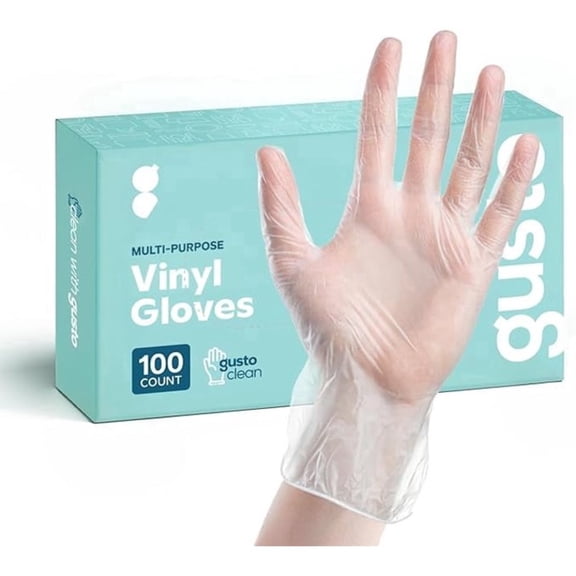 GUSTO Disposable Vinyl Gloves Food Grade Latex-Free Clear, 100-Pack XL