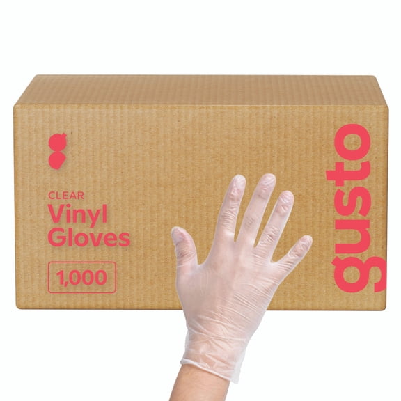 GUSTO Disposable Vinyl Gloves Food Grade Latex-Free Clear, 1000-Pack Medium