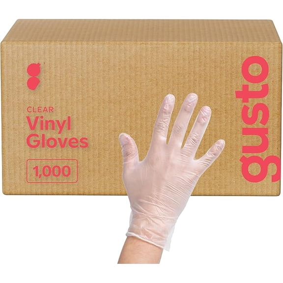 GUSTO Disposable Vinyl Gloves Food Grade Latex-Free Clear, 1000-Pack Small Bulk