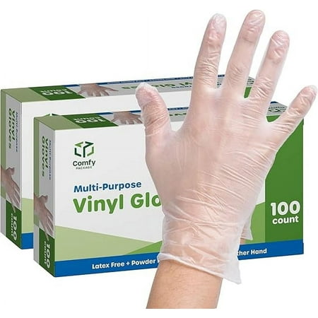Comfy Package Disposable Vinyl Gloves Food Grade Latex-Free Clear, 200-Pack Large